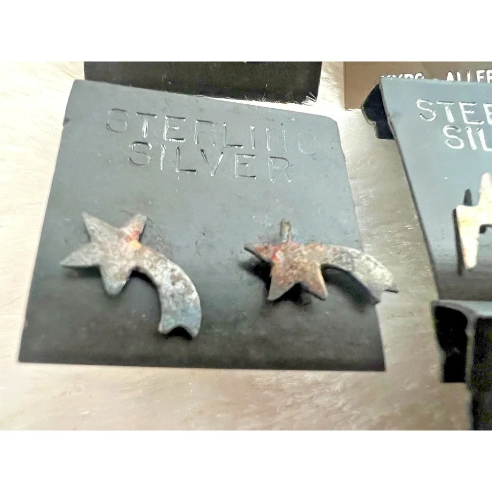 Lot Sterling Silver Stud Earrings Tiny Lightning Bolt Moon Star Rain Turquoise - Picture 9 of 13